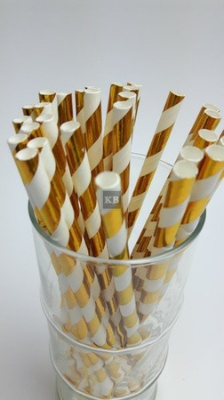 Rurki słomki papierowe złote paski 20cm 250szt