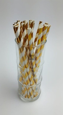 Rurki słomki papierowe złote paski 20cm 250szt