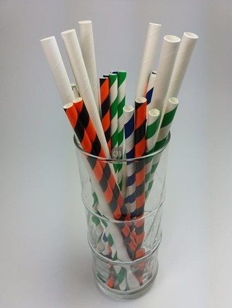 Rurki słomki papierowe biało- ciemno zielone paski 20 cm 250szt