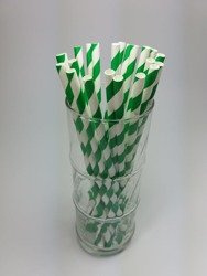 Rurki słomki papierowe biało- ciemno zielone paski 20 cm 250szt