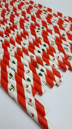 Rurki słomki papierowe świąteczne 20 cm 25szt