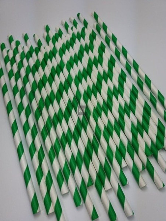Rurki słomki papierowe biało- ciemno zielone paski 20 cm 250szt