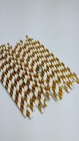 Rurki słomki papierowe złote paski 20cm 250szt