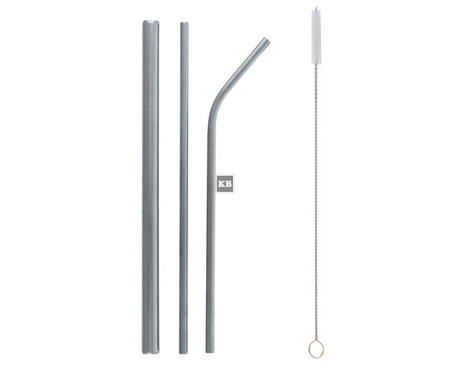 Rurki słomki metalowe srebrne shake zagięta, prosta i szczoteczka