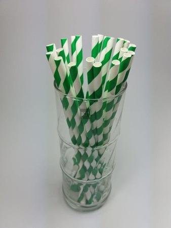 Rurki słomki papierowe biało- ciemno zielone paski 20 cm 250szt