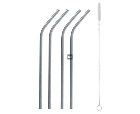 Rurki słomki metalowe srebrne , 4 zagięte i szczoteczka