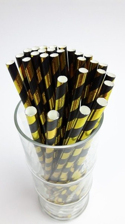 Rurki słomki papierowe złoto-czarne paski 20cm 250szt