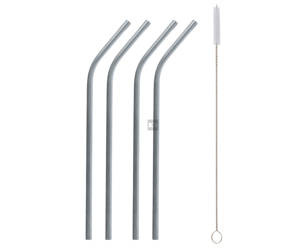 Rurki słomki metalowe srebrne , 4 zagięte i szczoteczka