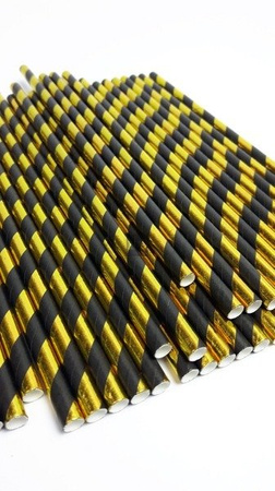 Rurki słomki papierowe złoto-czarne paski 20cm 250szt