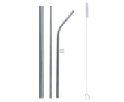 Rurki słomki metalowe srebrne shake zagięta, prosta i szczoteczka
