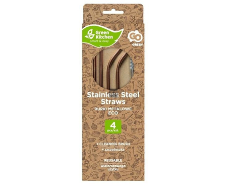 Rurki słomki metalowe różowo- złote, 2 zagięte, 2 proste i szczoteczka