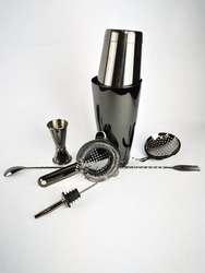 Zestaw barmański czarny błyszczący Gun metal black 6 elementów: tin tin,sitko,julep,jigger,łyżka,nalewak