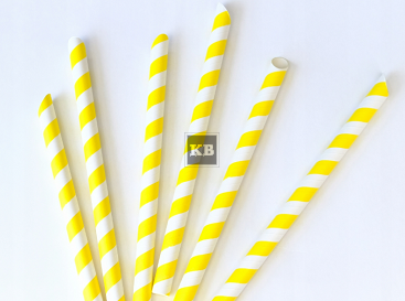 Rurki słomki papierowe żółte w paski 12mm długość 21cm 250szt do Bubble Tea