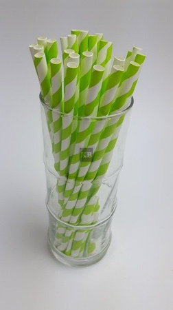Rurki słomki papierowe biało-jasno zielone paski 20 cm 250szt
