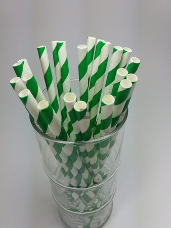 Rurki słomki papierowe biało- ciemno zielone paski 20 cm 250szt