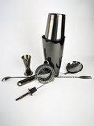 Zestaw barmański czarny błyszczący Gun metal black 6 elementów: tin tin,sitko,julep,jigger,łyżka,nalewak