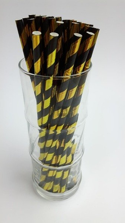 Rurki słomki papierowe złoto-czarne paski 20cm 250szt