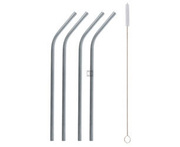 Rurki słomki metalowe srebrne , 4 zagięte i szczoteczka