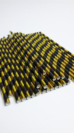 Rurki słomki papierowe złoto-czarne paski 20cm 250szt