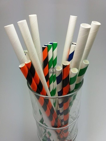 Rurki słomki papierowe biało- ciemno zielone paski 20 cm 250szt