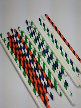 Rurki słomki papierowe biało- ciemno zielone paski 20 cm 250szt