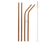 Rurki słomki metalowe różowo- złote, 2 zagięte, 2 proste i szczoteczka