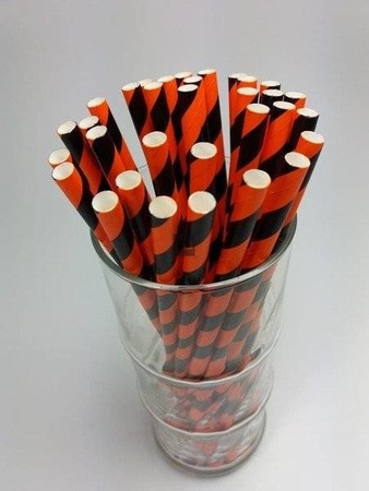 Rurki słomki papierowe czarno- pomarańczowe 20 cm 250szt