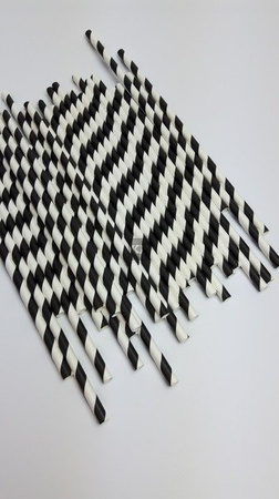 Rurki słomki papierowe czarno-białe paski 20 cm 250szt