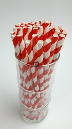 Rurki słomki papierowe biało-czerwone 20 cm 250szt