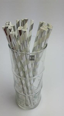 Rurki słomki papierowe srebrne paski 20cm 250szt