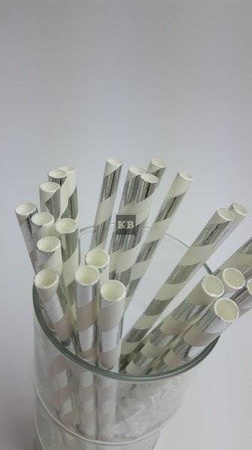Rurki słomki papierowe srebrne paski 20cm 250szt