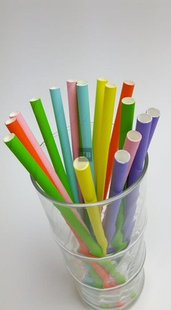 Rurki słomki papierowe 6 kolorów mix neon 20 cm 250szt