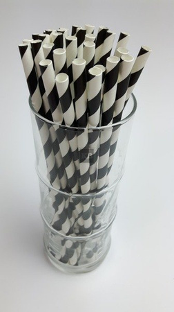 Rurki słomki papierowe czarno-białe paski 20 cm 250szt