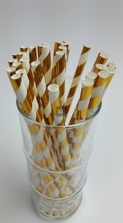 Rurki słomki papierowe złote paski 20cm 250szt