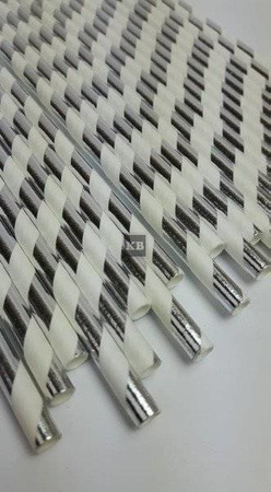 Rurki słomki papierowe srebrne paski 20cm 250szt