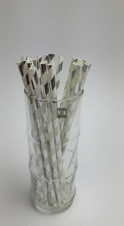 Rurki słomki papierowe srebrne paski 20cm 250szt