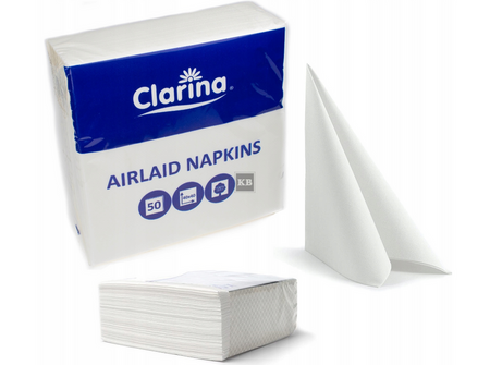 Serwetki bankietowe Airlaid 20x20 1 warstwowe 50szt białe Clarina