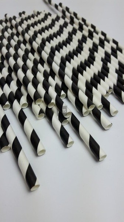 Rurki słomki papierowe czarno-białe paski 20 cm 250szt