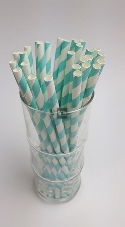 Rurki słomki papierowe Rurki Słomki Papierowe biało- turkusowe 6x197mm 250szt