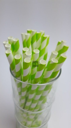 Rurki słomki papierowe biało-jasno zielone paski 20 cm 250szt