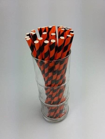 Rurki słomki papierowe czarno- pomarańczowe 20 cm 250szt